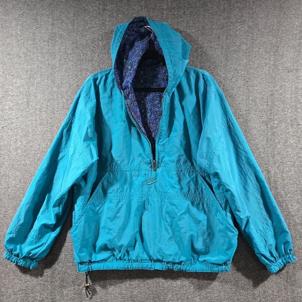 Vintage 90's Nike Windbreaker Jacket Women's Size L Reversible Center Swoosh - Picture 1 of 8